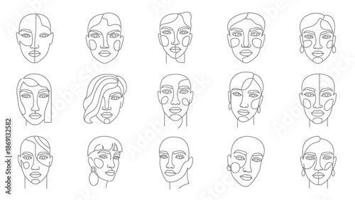 Fotografie Modern Abstract Line Art Faces Collection Minimalist Female Portraits