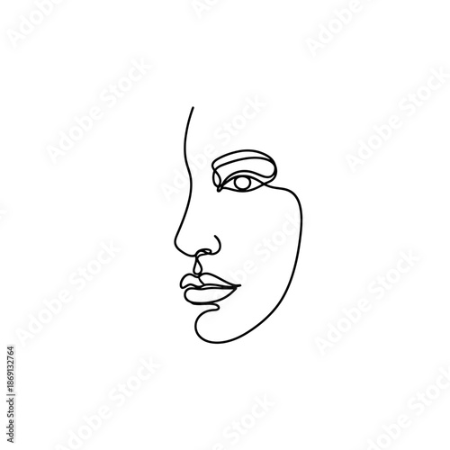 Abstract Minimalist Line Art Drawing of Female Profile
