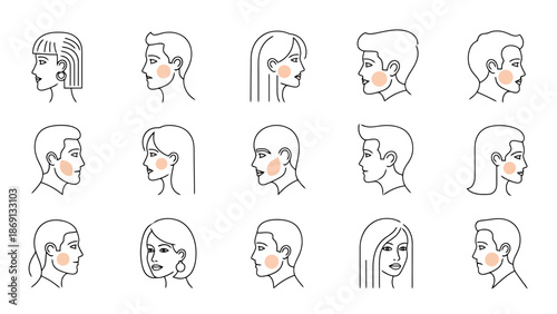 Diverse Human Profile Head Silhouettes Collection Minimal Linear Art Icons