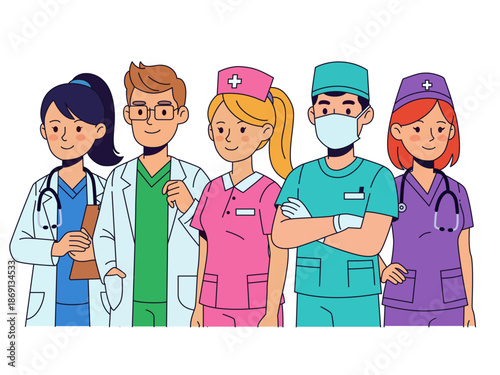 healthcare workers together illustration diverse confident united adversity background clipart doctor nurse