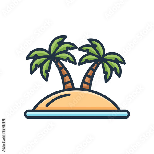 Tropical Island Paradise with Palm Trees and Ocean - Flat Design