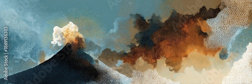 Erupting Volcano with Colorful Ash and Smoke Clouds