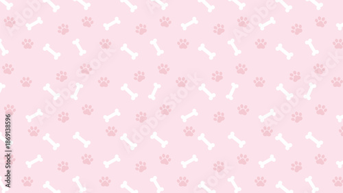 Adorable seamless pattern with white dog bones and pink paw prints on a pastel pink background. Sweet animal motif vector for girl nursery decor, pet boutique branding, and cute textile prints
