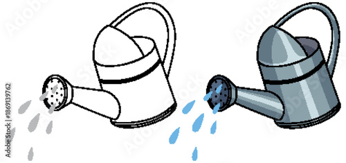 Vector Illustration of Watering Cans with Flowing Water