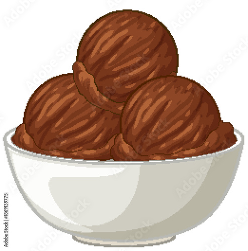 Three Scoops of Chocolate Ice Cream in a White Bowl