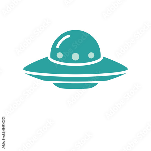 Futuristic Teal Flying Saucer Icon on White Background