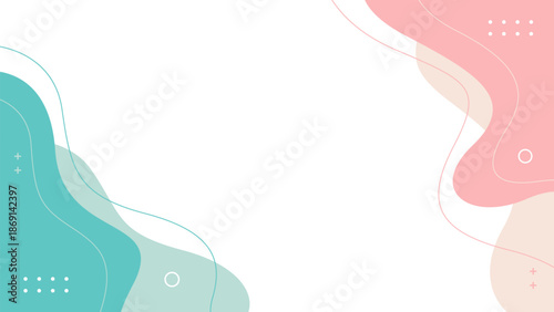 Abstract pink and green pastel background with wave shapes, minimalist smooth wallpaper, suitable for templates, banners, presentations, social media, websites, and pages