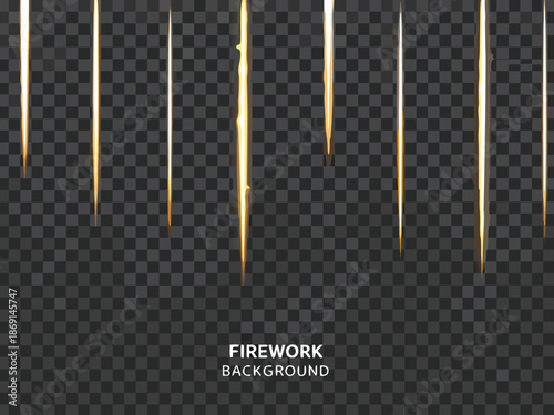 Golden light streaks and lines on a transparent dark background