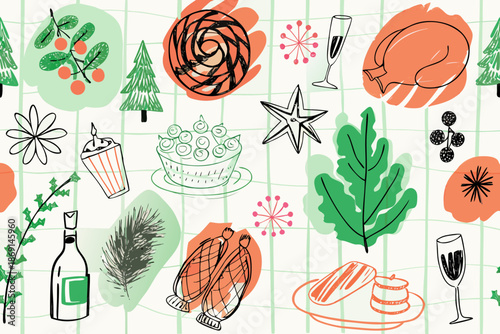 Festive holiday illustrations a charming pattern of christmas treats and decorations