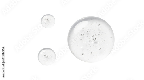Three Clear Gel Drops with Bubbles on White Background Product Shot