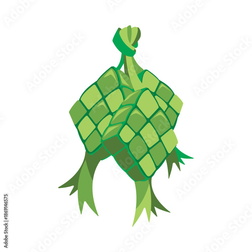 Two Green Ketupat Rice Dumpling Illustration for Eid Al-Fitr Celebration