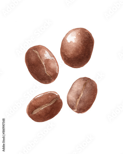 Wallpaper Mural Watercolor Coffee Beans Illustration, Isolated on White Torontodigital.ca