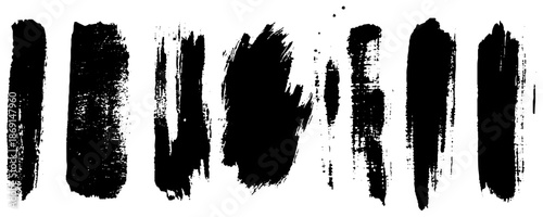 Distressed Black Paint Stroke Shapes. Grunge Brush Stroke Texture Pack. Vector Collection.