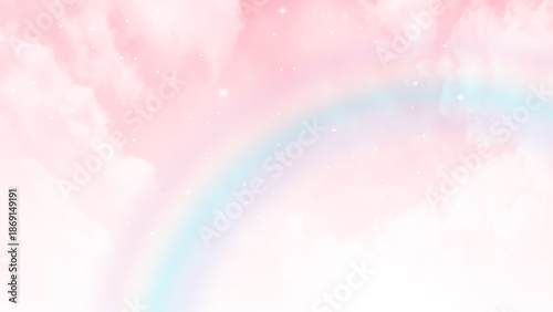 Pink sky with rainbow effect background. Pink sky with white clouds. valentine's day sweet dream background love and happiness