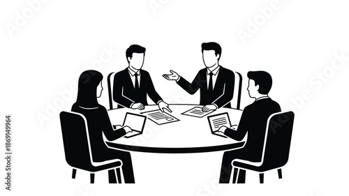 Business meeting around a table with four people a striking silhouette