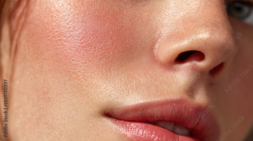 Fototapeta premium Cheek mockup aesthetic template with peach blush and radiant glow cosmetic