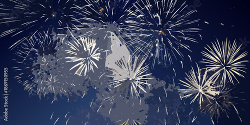 Spectacular fireworks display illuminates the dark night sky with brilliant bursts