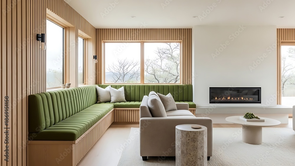 Fototapeta premium modern living room with moss green and pale cedar theme color