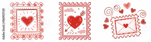 Valentine's Day postage stamps with heart designs