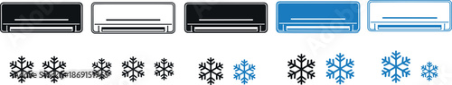 Air conditioner cooling level icons set illustrating climate control settings, temperature adjustment stages, cold air intensity, and home HVAC system interface concepts