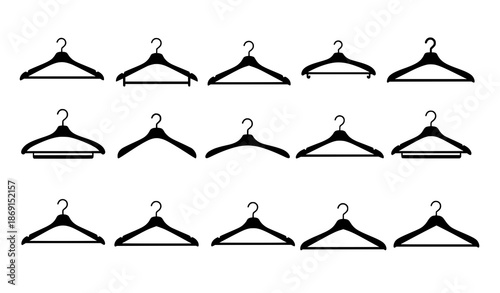Organized closet black clothes hanger silhouette set flat vector illustration for home and lifestyle design