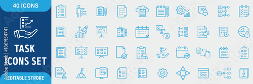 Task Line Icon Set. Checklist, To-Do List, Multitasking, Decision Making, Poll, Voting, Checkbox, Checkmark and Productivity Icons. Editable Outline Stroke. Vector Illustration