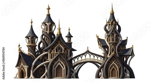 Magnificent elven architecture intricate design fantasy castle isolated elegance whimsical