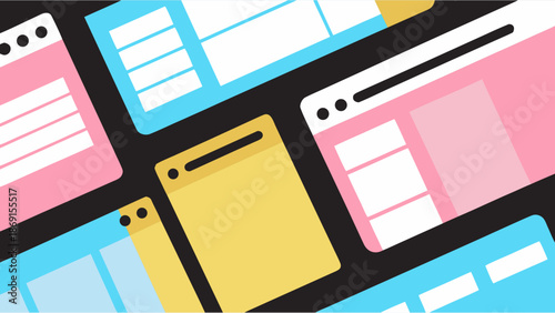 No Code Low Code Development Concept Vector Illustration with Drag and Drop UI Elements in Flat Modern Style