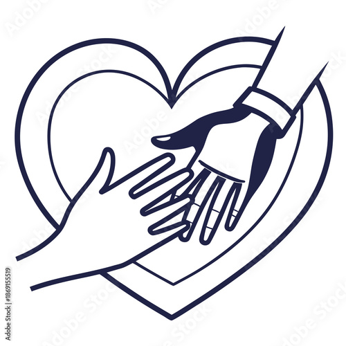 NGO Charity Logo Vector Featuring Helping Hands and Heart Symbol in Flat Minimal Design on White Background