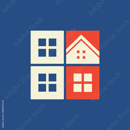 Real Estate Construction Logo Vector - Minimal Flat House and Building Symbol for Property Branding, Solid Color Design on White Background