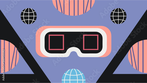 Metaverse Virtual Reality Concept Vector Illustration - Futuristic VR Headset and Digital World Elements in Flat Style, 2026 Technology Trend