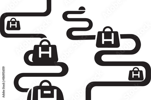 Handbags on a winding road illustration design