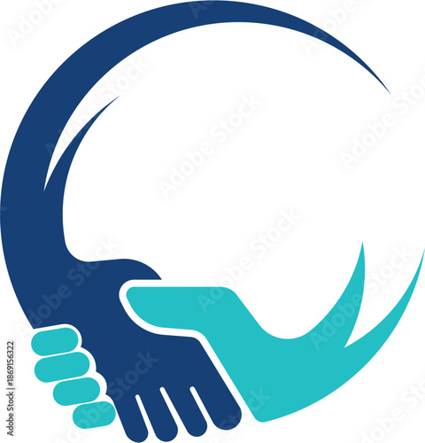 Digital illustration of a handshake logo representing partnership and agreement
