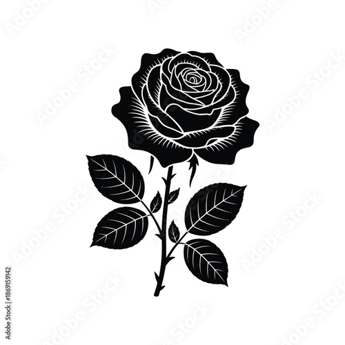 Detailed Rose Silhouette Illustration Black Vector Art Showcasing Floral Elegance and Botanical Beauty, a Classic Design for Various Creative Projects