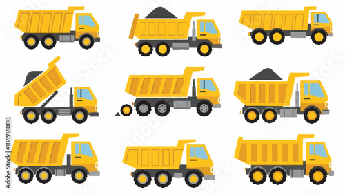 Yellow Dump Truck Set on White Background.