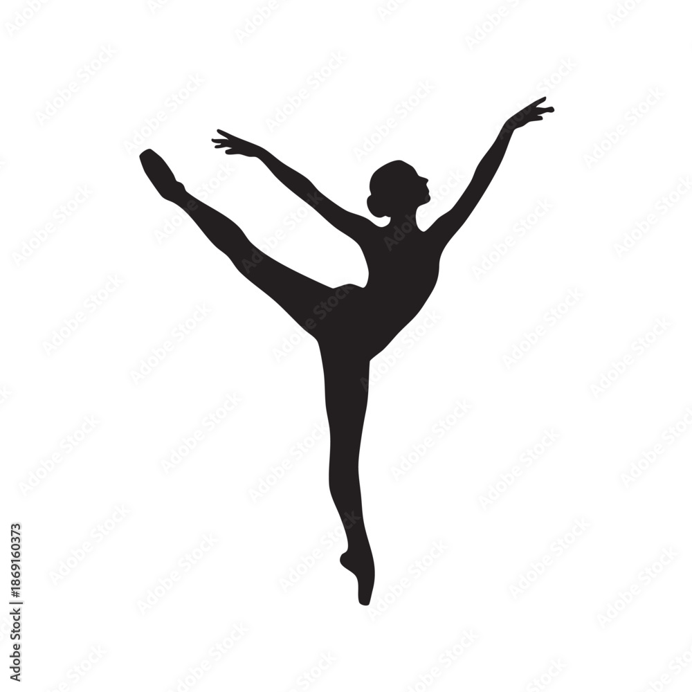 Obraz premium Graceful Ballerina Silhouette in Dance Pose - Classical Ballet Performance and Artistic Elegance Illustration
