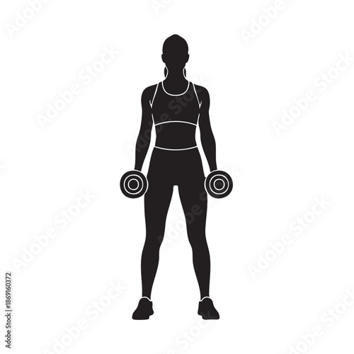 Strong Female Fitness Bodybuilder Silhouette with Dumbbells - Women's Health and Strength Training Graphic