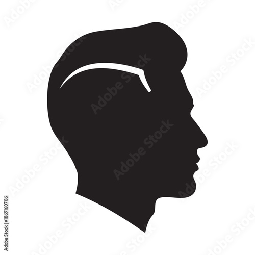 Modern silhouette of a man's head in profile with a stylish pompadour haircut, highlighting masculine grooming and trendy barber shop styles.