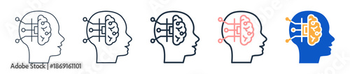 Tech Brain different style icons set vector illustration. 