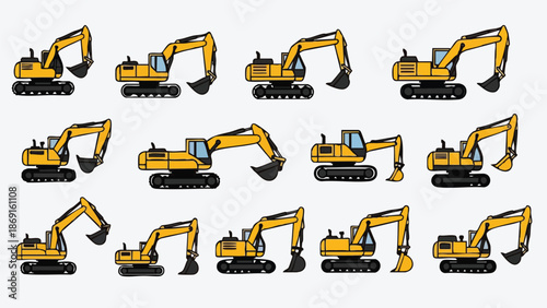 Yellow Excavators Collection Heavy Machinery.