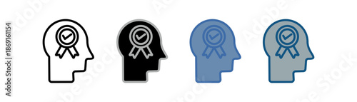 
brand awareness icon set multiple style collection with head and trademark design