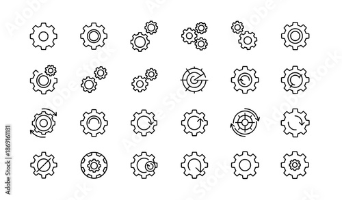 System configuration gear icon set linear automation and optimization symbols flat vector illustration