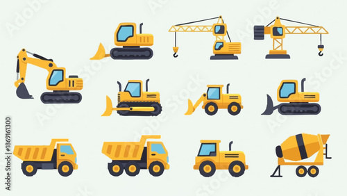 Yellow Heavy Construction Machinery Set.