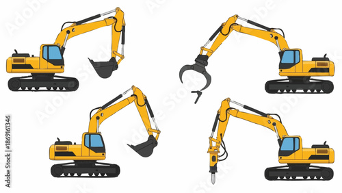 excavator attachments crane digger hydraulic machinery.