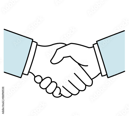 ビジネスで握手する場面。イラスト。