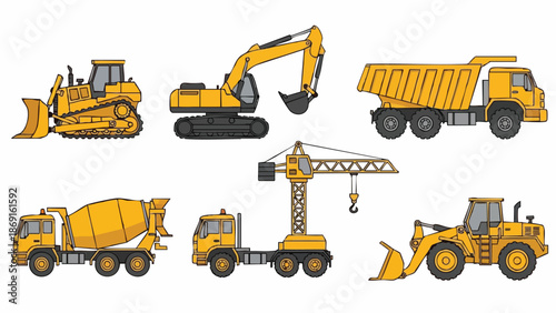 Yellow Construction Equipment Set.