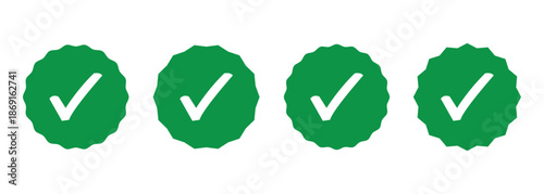 Check mark starburst with green color with white tick symbol for Verification, approval, achievement and other design elements.