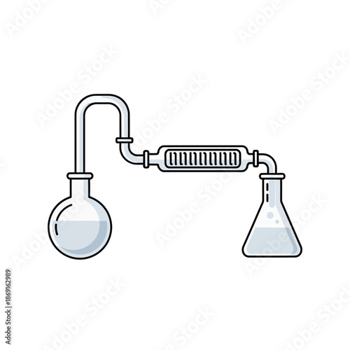 Scientific Laboratory Distillation Apparatus with Flasks and Condenser