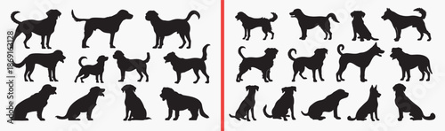 dog silhouette illustration, pet animal vector, canine shape icons, dog breed silhouettes, domestic animal clipart, puppy illustration pack, dog graphic elements, animal silhouette set, pet illustrati
