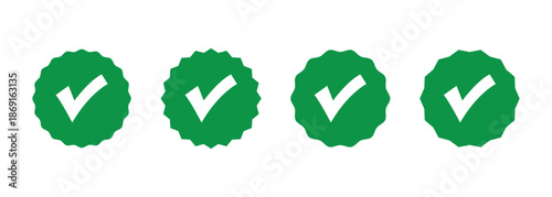 A green check mark set isolated on a white background. Abstract check mark icon for account verification, authenticity, quality, and approval. Vector illustration.